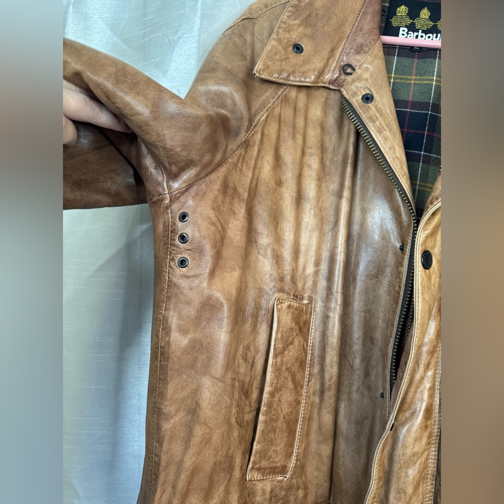 Barbour Men's Tan Leather Field Jacket vintage - Picture 7 of 15